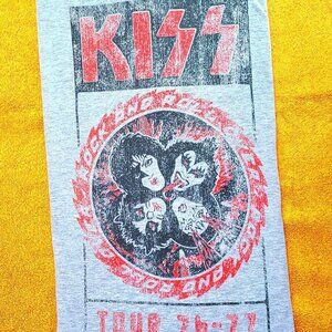 KISS T-Shirt Women's Size 3XL Gray Short Sleeve Tour 76-77 Graphic Distressed